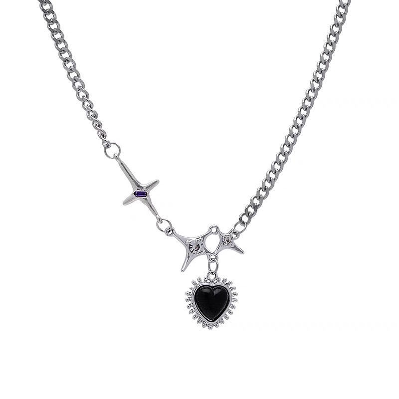Kalung Rantai Choker Liontin Hati Bintang Kristal Warna Hitam Untuk Wanita