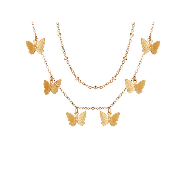 LRC Kalung Fashion Golden Butterfly Hollow Alloy Multi-layer Necklace K25195