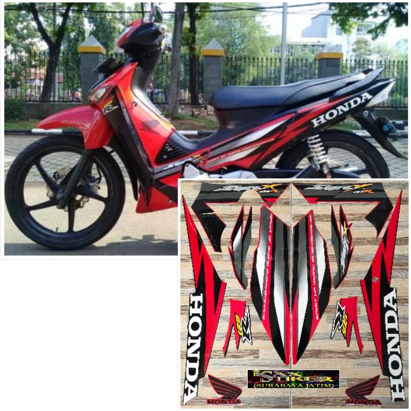 striping original Honda Supra X 125 R hitam merah tahun 2006