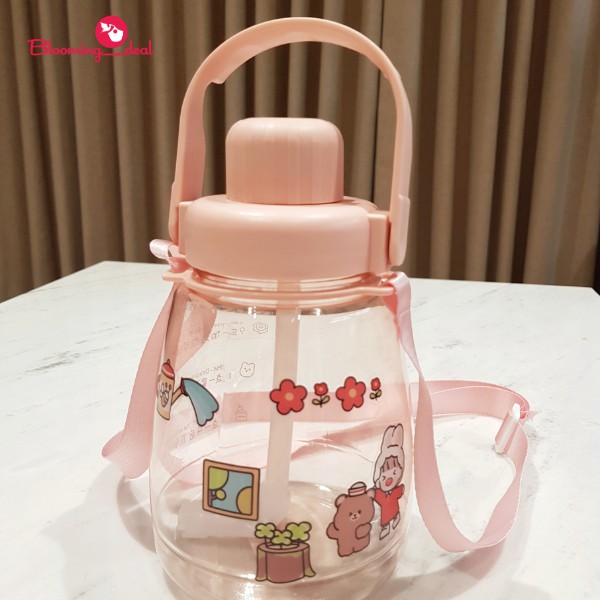 Botol Minum Anak Big Belly Children's Cup Bottle Tutup Putar dengan Gagang dan DIY Sticker 1100ml (H486)
