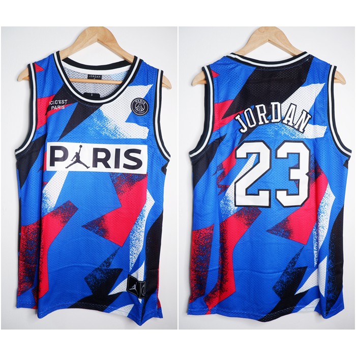 JERSEY BASKET NBA PARIS #23 MICHAEL JORDAN SPECIAL EDITION BIRU PUTIH