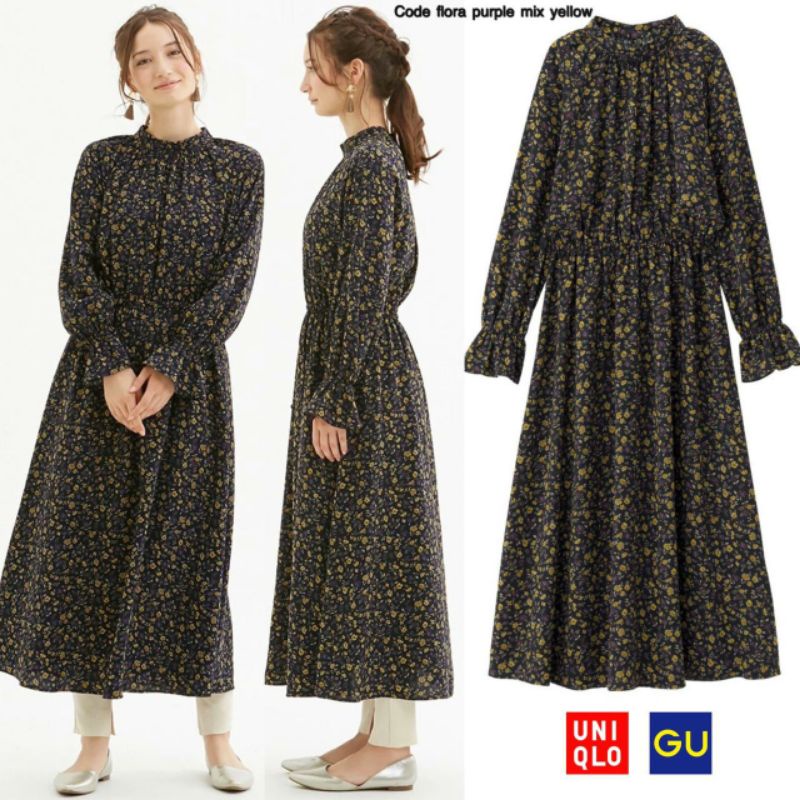 Uniqlo GU ruched waist floral dress