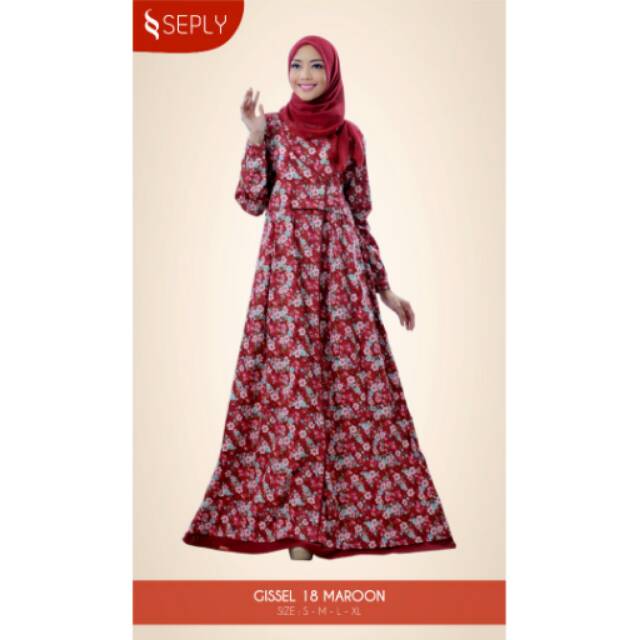 Terbaru Baju Muslim Gissel 18 Maroon by Seply Gamis Katun Poplin Printing Variasi Balotelli