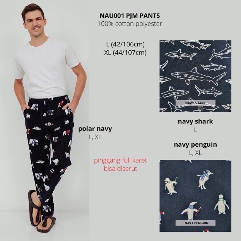 celana panjang piyama pria bahan katun branded NAUTICA original