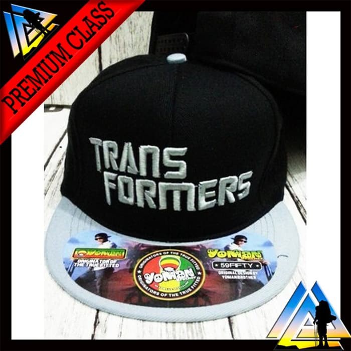 Topi gaya / kerja / trendy rossi Distro Snapback Transformer Hitam Abu
