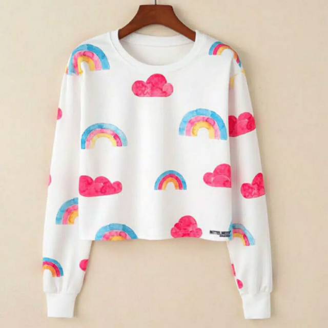 Tutufashion Baju atasan wanita sweater crop sky rainbow - atasan wanita murah - sweater murah