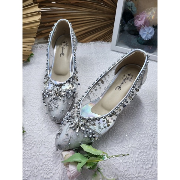 sepatu wedding shoes wanita silver cantik 7cm tahu