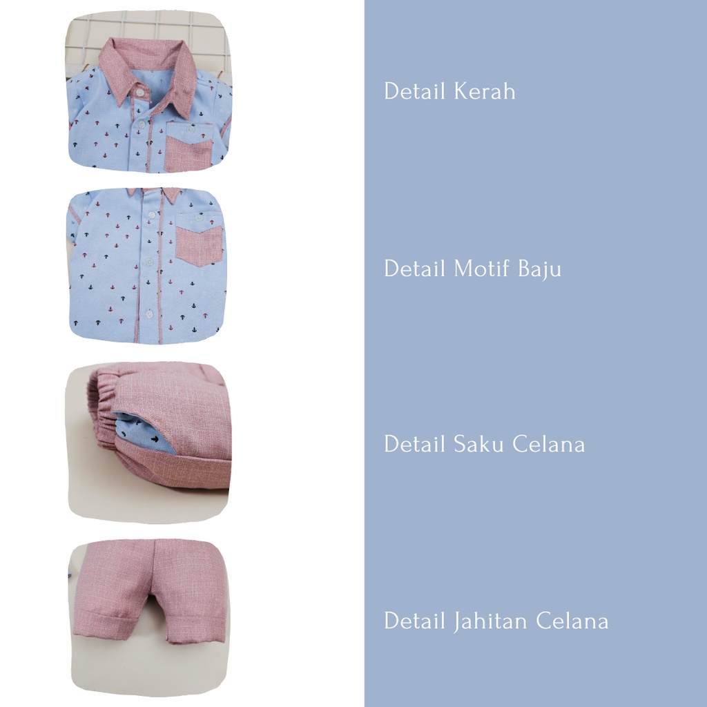 Nuna Store baju anak laki laki / Setelan baju celana anak bayi Usia 6 bulan - 3 tahun Motif Kemeja Kantong Motif Jangkar