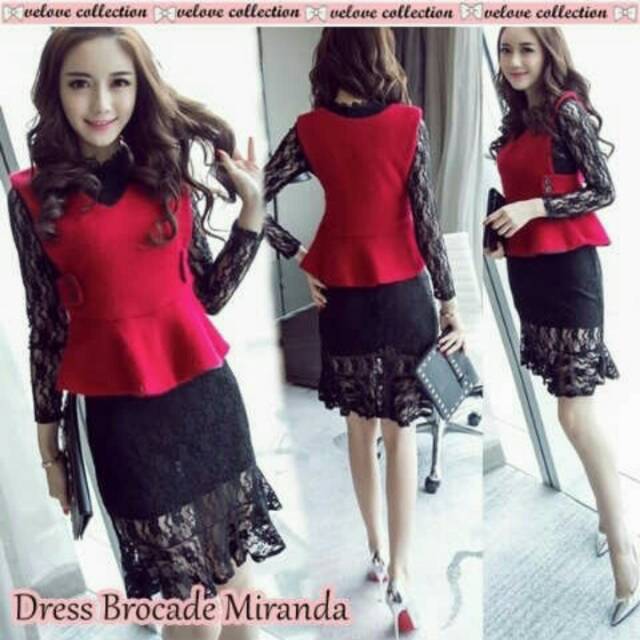 DRESS PESTA NATAL MINI DRESS KOREA BROKAT HITAM COMBI MERAH GAUN PESTA REMAJA MIRANDA
