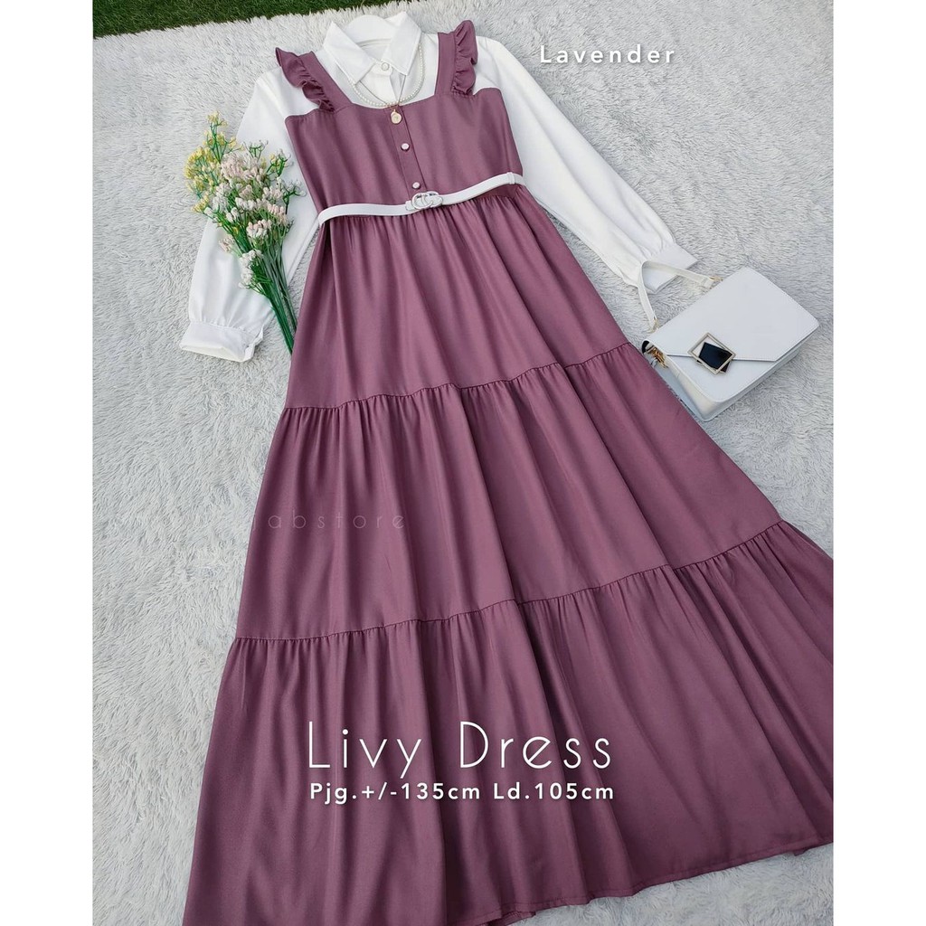 Baju Gamis Wanita Terbaru Livy Dress Gamis Remaja Kekinian Korean Style Busui FREE BELT FRZ-Lavender