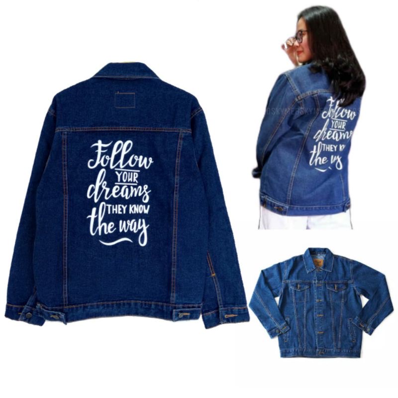 Jaket Jeans Denim Oversize Wanita Sablon Belakang