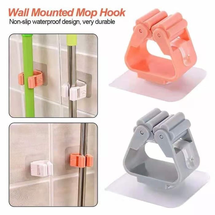 Gantungan Sapu Pel Tanpa Paku Bor Polos / Gantungan Hook Nordik Menempel Dinding / Alat Hanger Holder Gagang Sapu Pel / Mop Suction Hanger