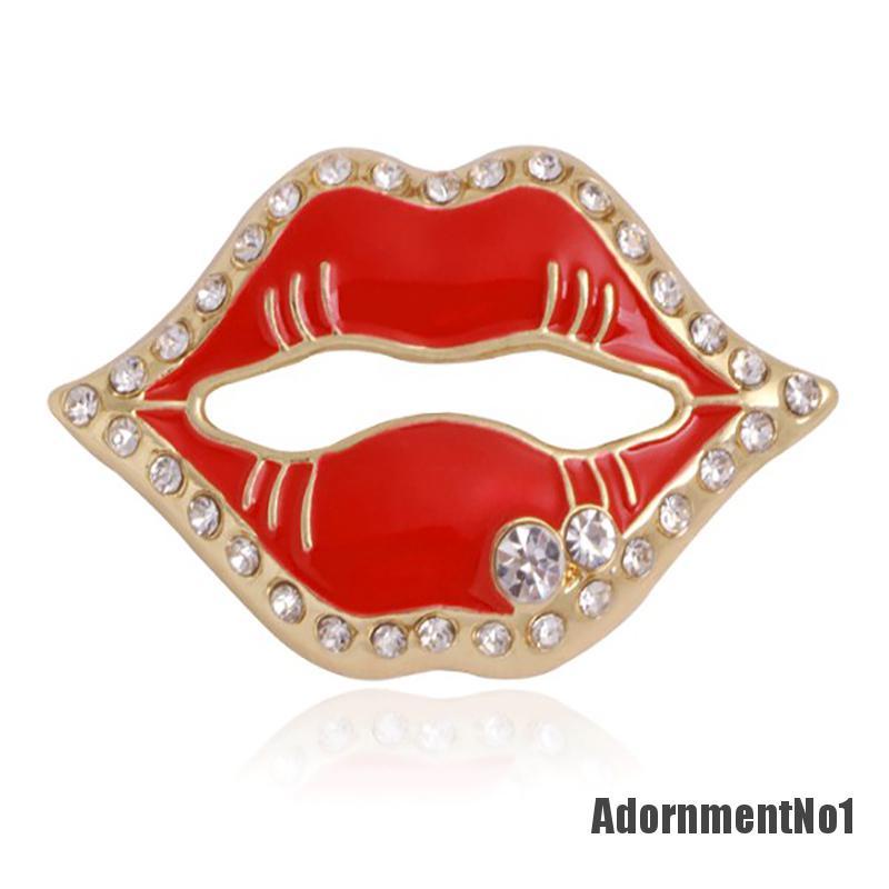 (Adornmentno1) Bros Pin Bentuk Bibir Merah Aksen Berlian Imitasi Untuk Wanita