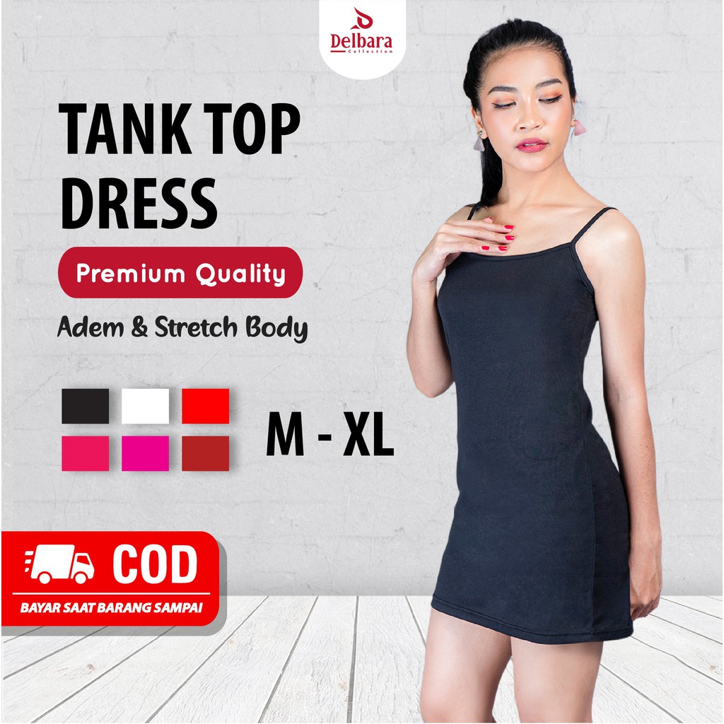 Tanktop Basic Mini Dress Tali Kecil U Neck / Tank Top Dress Polos Wanita