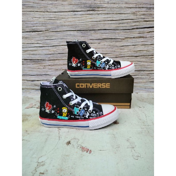 SEPATU ANAK CONVERSE ALL STAR BT21 HITAM PREMIUM HIGH QUALITY CONVERSE ANAK ANAK