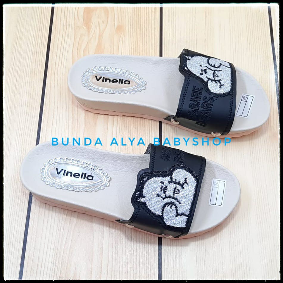 Sendal Anak Perempuan Usia 3 4 5 6 7 Tahun Slop BEAR HITAM SIze 26-35 - Sandal Anak Cewek FlipFlop Anti Licin SALE
