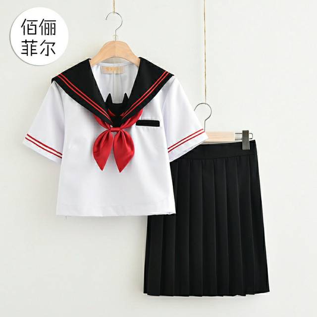 Seiufuku uniform jepang anime devil cosplay hitam putih