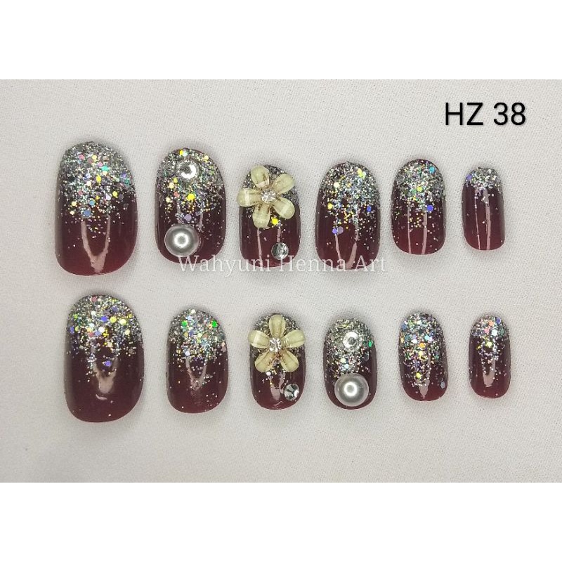Kuku Palsu Pengantin Wediing Murah Panjang Pendek Bening Polos Henna Hena Nail Art isi 24pcs Dan Lem
