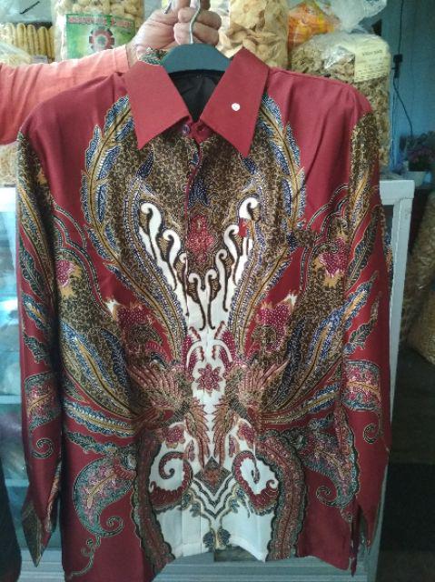 Kemeja Batik Bahan Semi Sutra Super Berfuring Leng Panjang Batik Clasik Batik Sutra Batik Pekalongan
