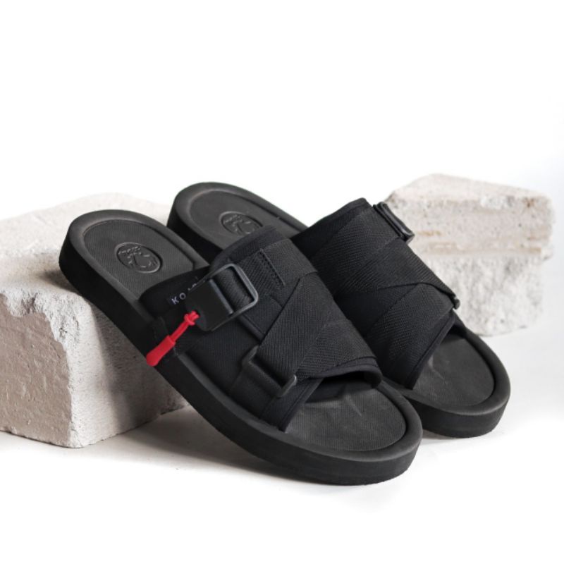 WOLF x KOJO |Sandal Slippers Unisex Anti Licin Sandal Slide Original Sandal Canvas SERIZAWA 2 Flip Flop Strap Black