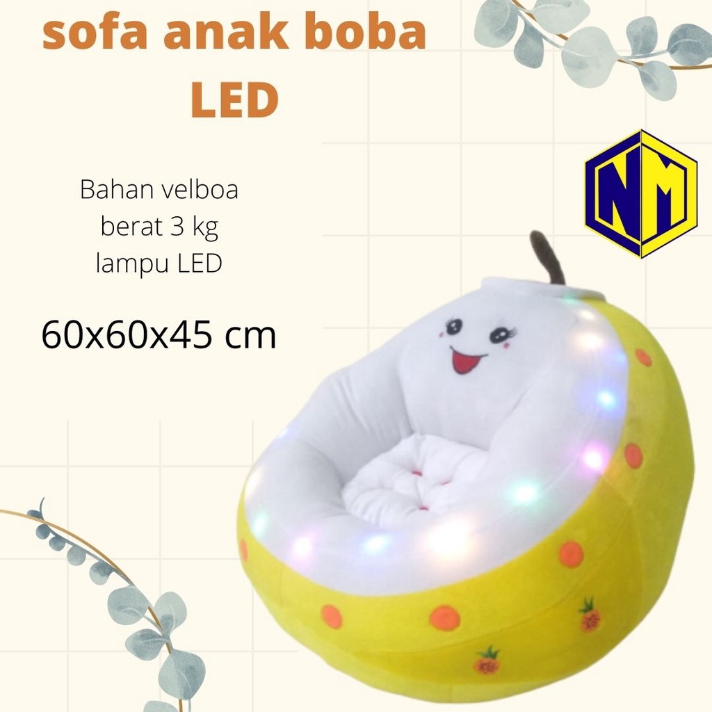 Sofa anak karakter Boba plus lampu LED Sofa Lucu