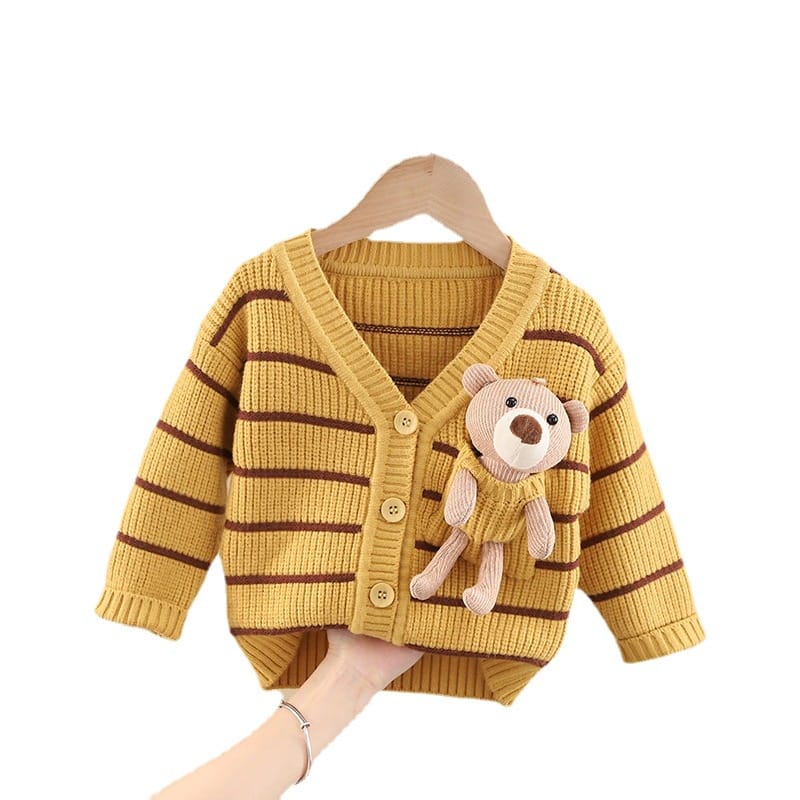 TokoMilkan Cardigan Anak Laki Laki Teddy Strip Bahan Rajut Halus | Atasan Anak Umur 1 - 6 Tahun