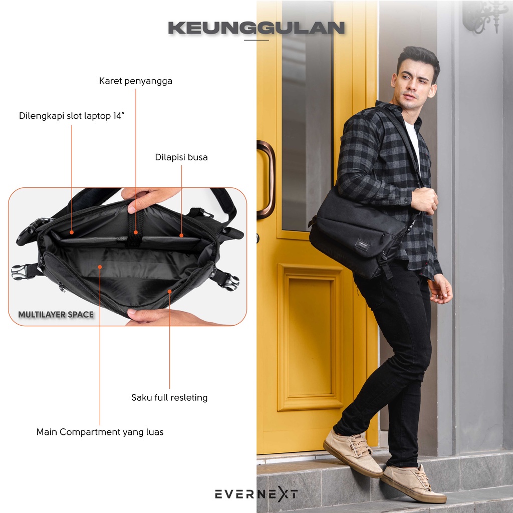 TAS SLEMPANG SELEMPANG UNISEX PRIA WANITA TERBARU TAS LAPTOP 14&quot; SLING BAG MESSENGER COWOK TAS BAHU PRIA DISTRO KUALITAS IMPORT