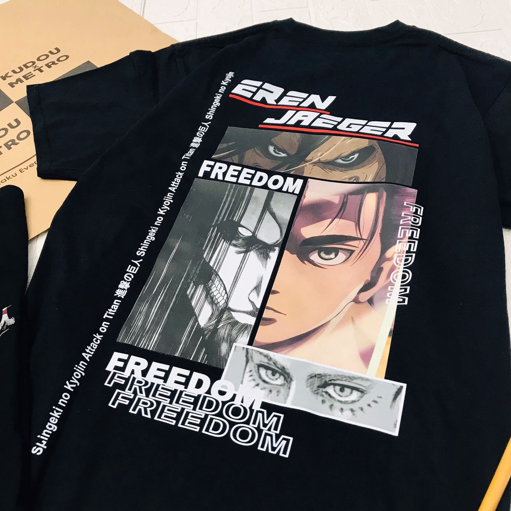 Tshirt Eren's Freedom Black Anime Manga Attack On Titan Premium Unisex