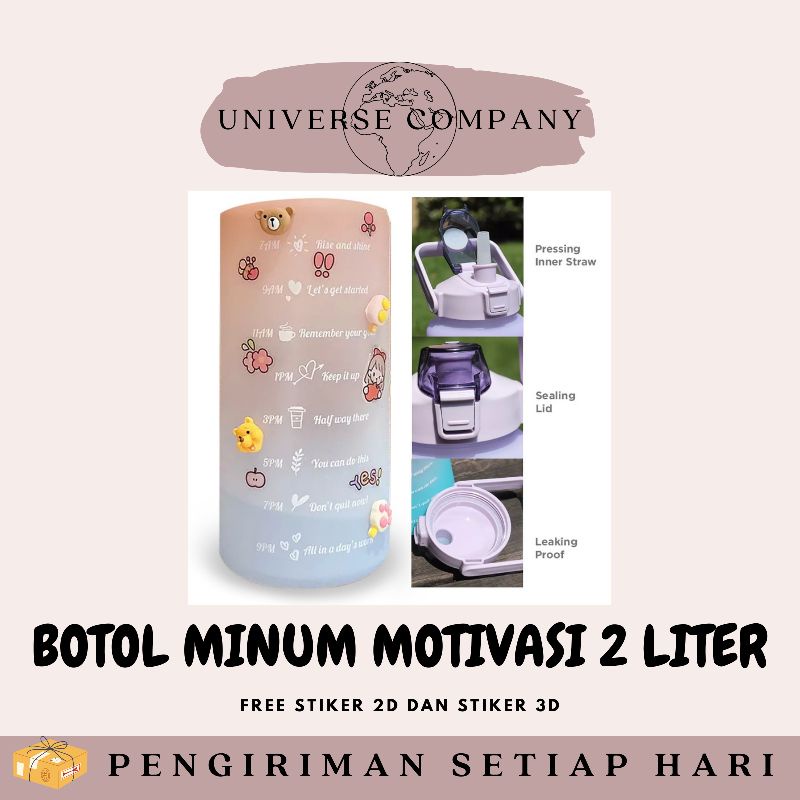 [UC] BOTOL MINUM MOTIVASI 2 LITER (FREE SEDOTAN, FREE STIKER 2D DAN FREE STIKER 3D)