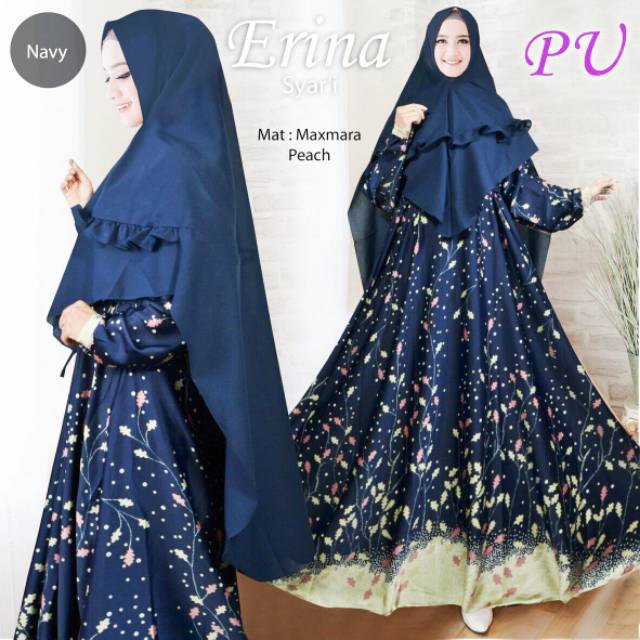 Gamis jumbo erina erlina syari ld 120cm + bergo pop up ori marry possa