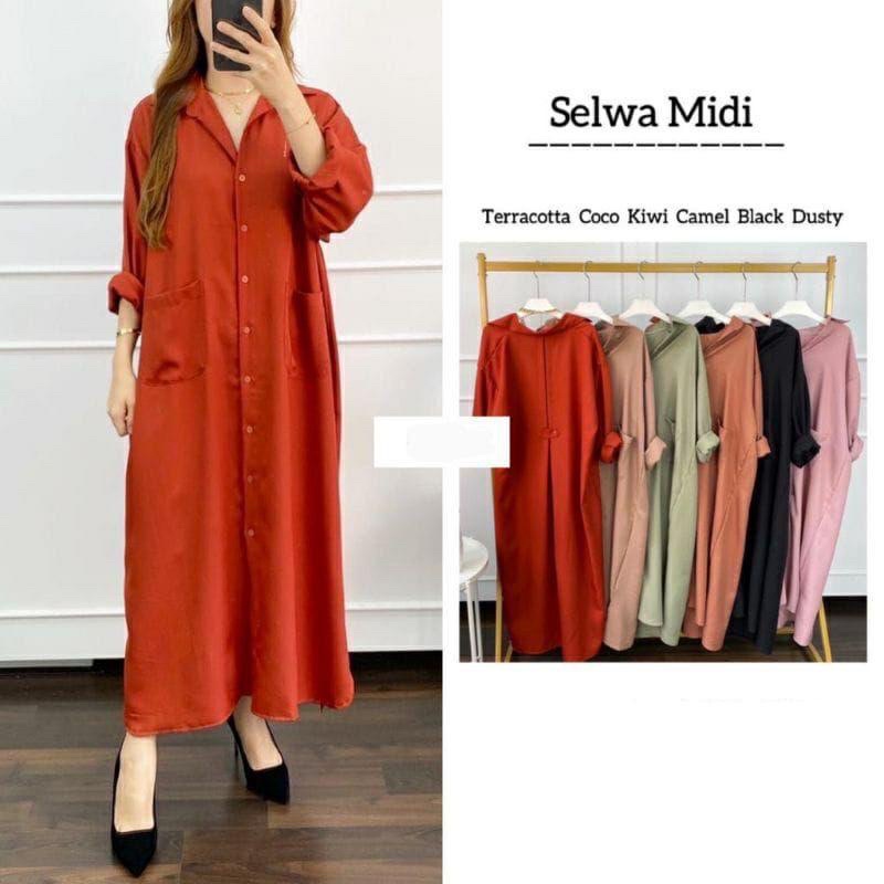 SELWA MIDI JUMBO LONG TUNIK POLOS LD120&amp;140 BAHAN SHAKILA IMPORT PREMIUM