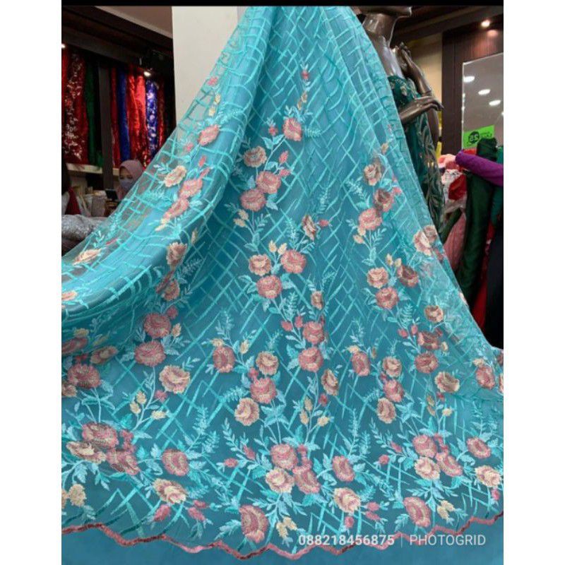 KAIN BRUKAT TILE TULLE BORDIR BUNGA CANTIK BAHAN BAJU GAMIS SYARI UNDANGAN PESTA PENGANTIN KEBAYA