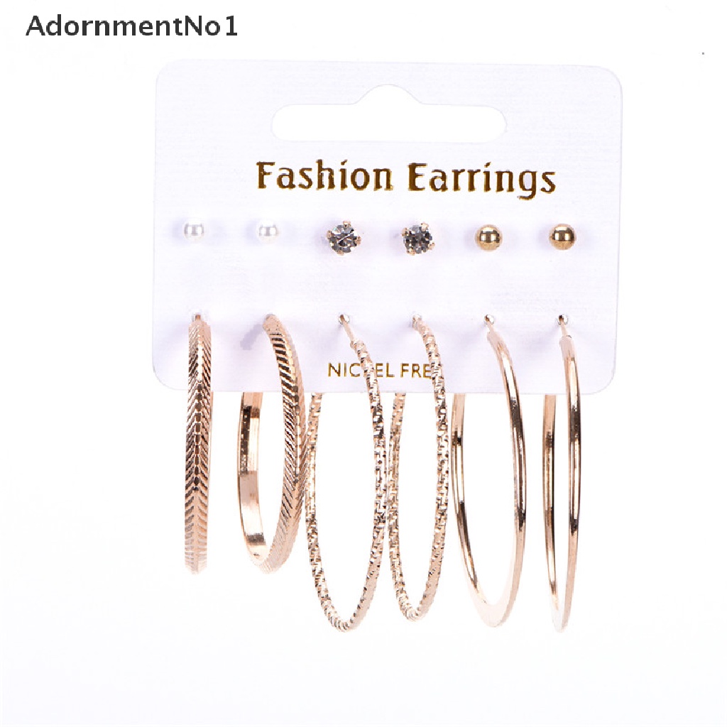 (AdornmentNo1) 6 Pasang / Set Anting Tusuk / Bulat / Bulat Aksen Berlian Imitasi Untuk Perhiasan Wanita