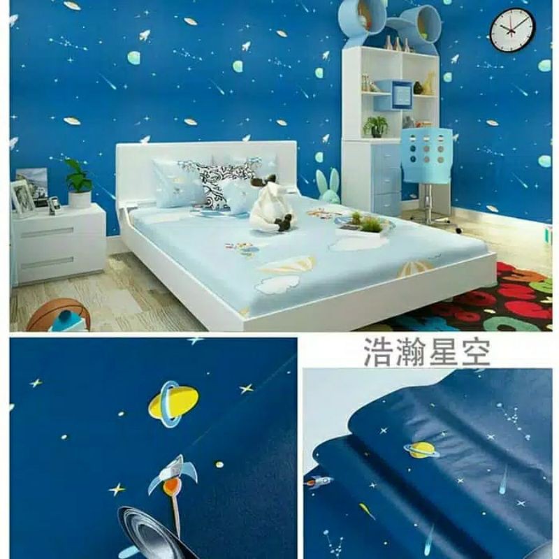 Wallpaper Sticker Dinding Motif Planet Ukuran 10 meter x 45 cm