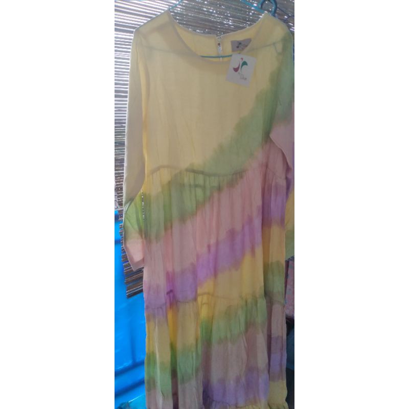 Readyy new maxi dress silk santung jumputan dian pelangi