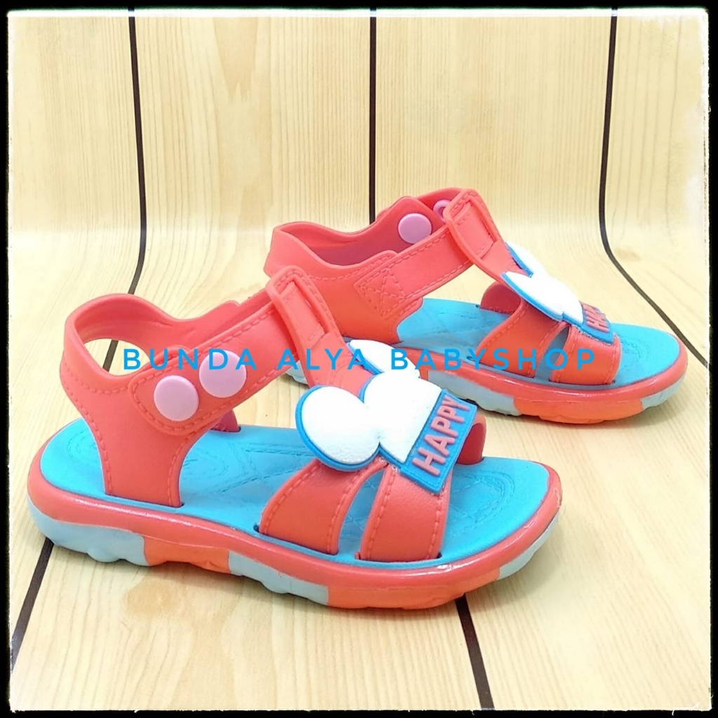 Sendal Anak Laki Laki  Usia 1 2 3 4 Tahun ORANGE Motif Lucu Karet Lentur - Sendal Anak Cowo Elastis Anti Licin