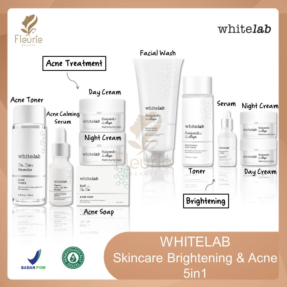 WHITELAB Paket Bundling Skincare 5in1 Brightening / Acne / Hydrating (Face Wash, Toner, Serum, Day Cream, Night Cream) Original BPOM