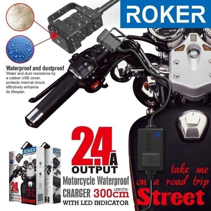 Promo Charger Casan Motor Roker Street 2.4 A Fast Charging Anti Air LED Aki Baru