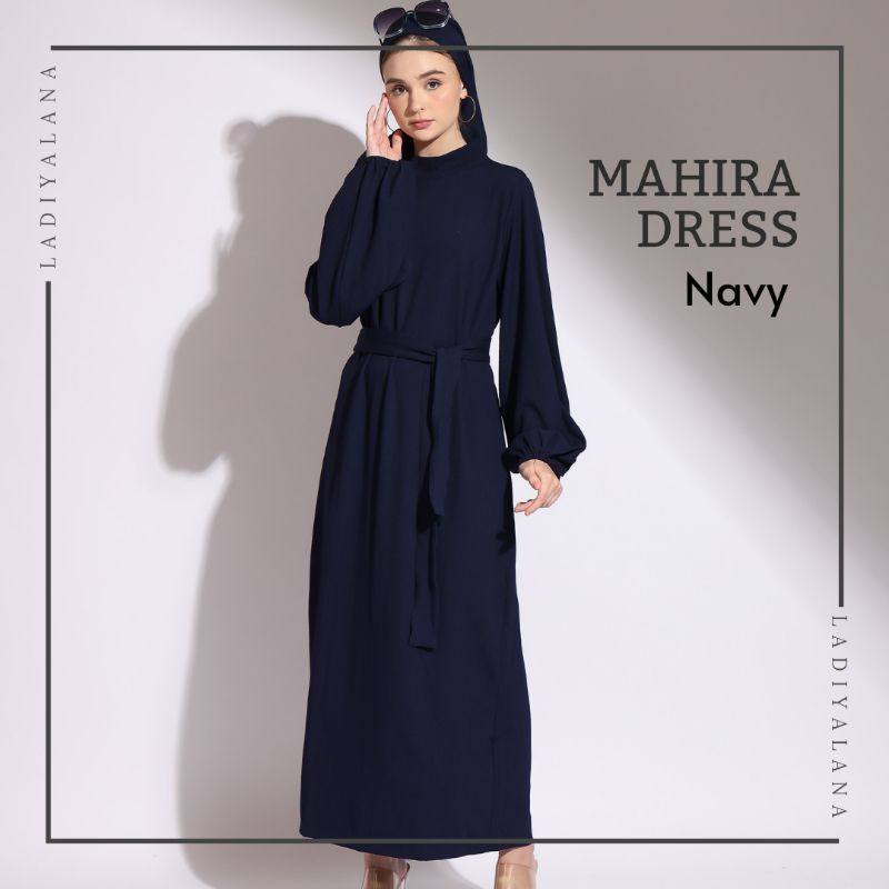 Baju Dress Gamis Muslim Wanita Raya Lebaran Pesta Panjang Polos Premium Modern Warna Navy Allsize Te