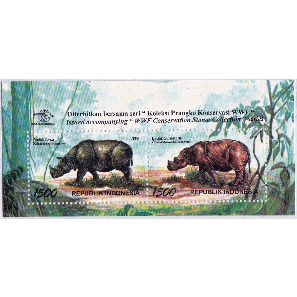 

Perangko Indonesia 1996 Konservasi Badak Jawa Sumatera Souvenir Sheet MNH