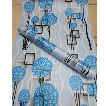 Wallpaper dinding Stiker 3D Pohon Biru Kotak 45cm x -/+  10m Best Quality