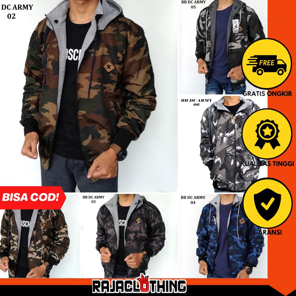 RCL - Jaket Pria Bolak Balik Pria BB Army Rusia Loreng 2 In1 Parasut Fleece Size M/L/ XL &amp; XXL