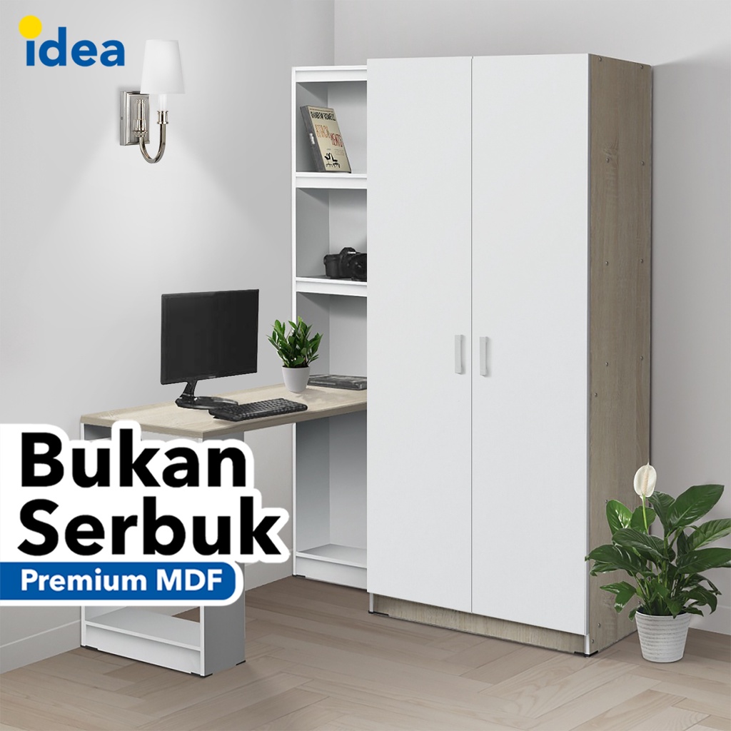 IDEA SANDIEGO Lemari Pakaian Kayu Putih 2 Pintu dengan Meja Belajar / Meja Kerja Modern Minimalis