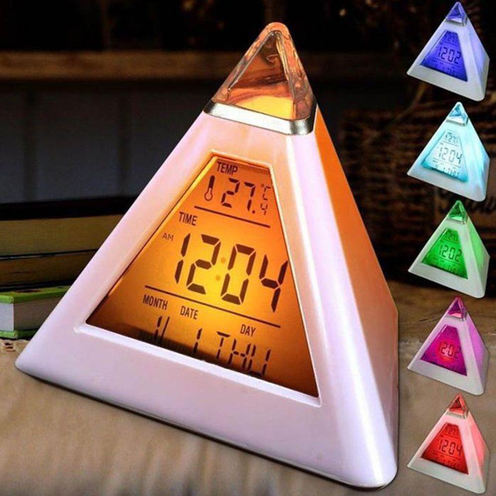 R-flower Alarm Clock LED Piramid Dengan Lampu Malam Termometer Meter