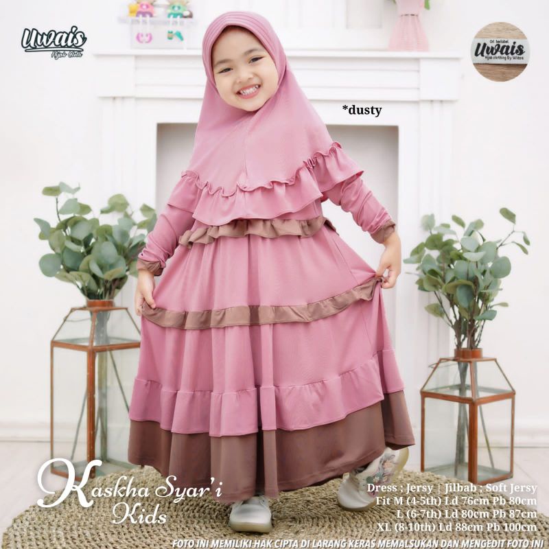Uwais Kashka Maxy Kids | gamis anak usia 4-10thn bahan jersey original uwais hijab