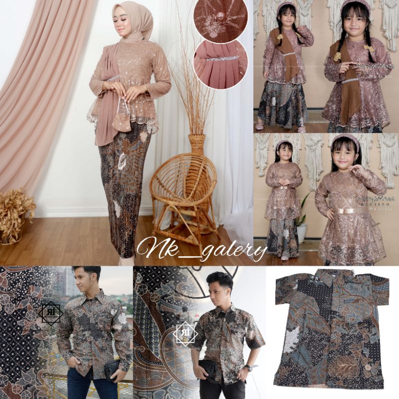 Couple Kebaya Mocca-Setelan Baju Couple Keluarga Ibu Ayah Anak Sarimbit
