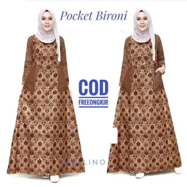 Gamis Batik Muslimah Longdress Pocket Wanita Fit XL / Dress Batik Wanita Pocket Berkualitas