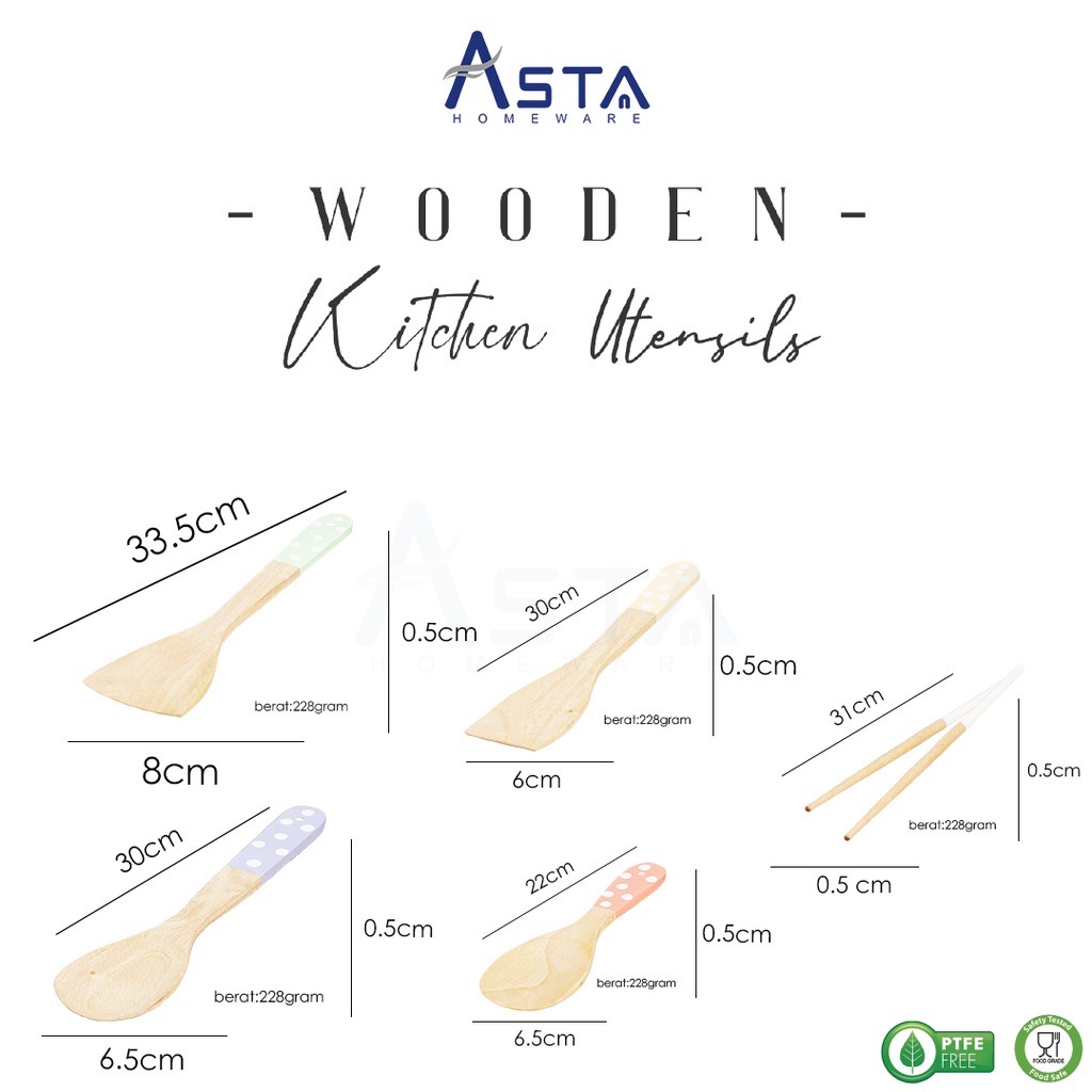 ￼Spatula Set Motif Polkadot Premium / Spatula Kayu Set - Wooden Spatula Set / Sutil, Solet, Spatula set
