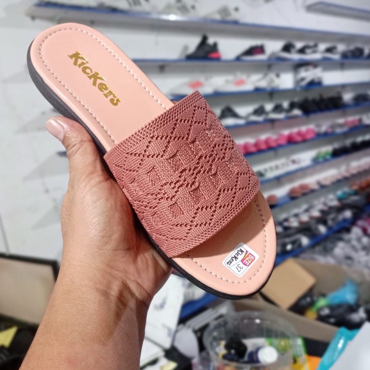 Sandal Teplek Wanita Distro Selop Rajut elastis Flat/sandal slop karet rajut cewek Murah