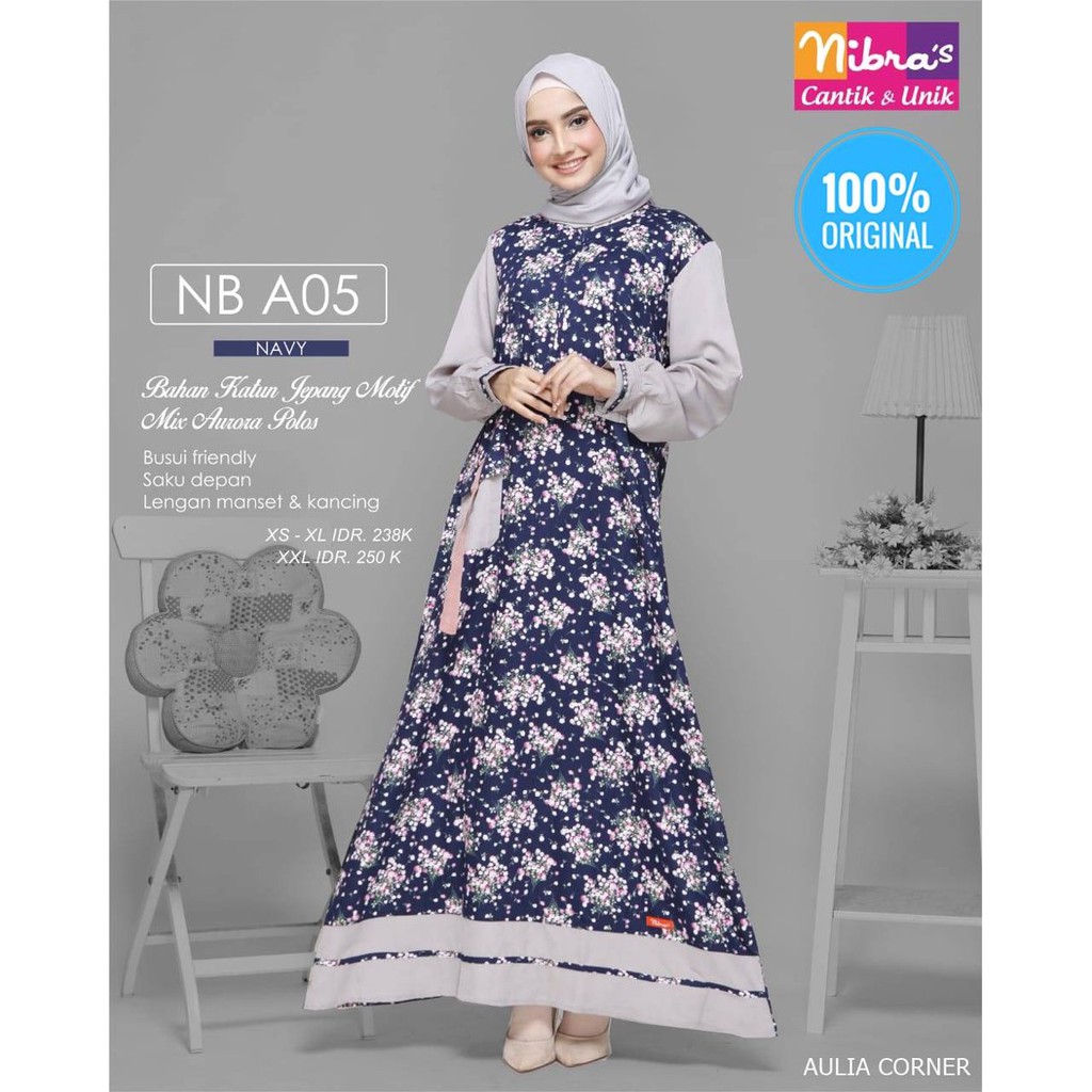 Grosir Baju Muslim Gamis Nibras NB A05 Navy Branded Berkualitas